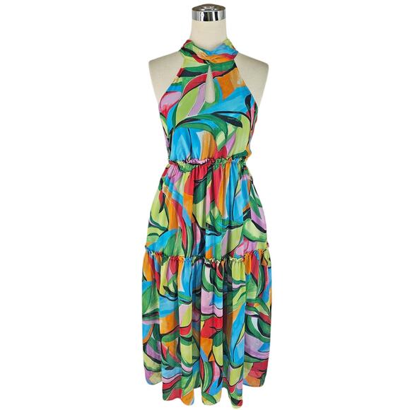 Nicole Miller New York tiered maxi Abstract Print Multi color chiffon, XL - Picture 1 of 3